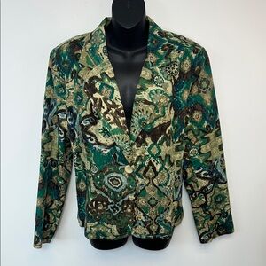 Erin London Y2K Cotton Green, Blue and Brown patterned jacket Size Large